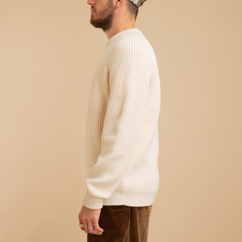 round neck sweaters - BATONER - Signature Crew Neck - Ivory from the side