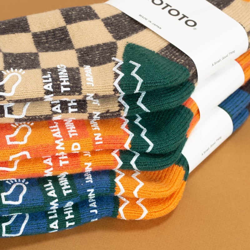Pile Room Checkerboard Wool Socks L.Orange/D.Green
