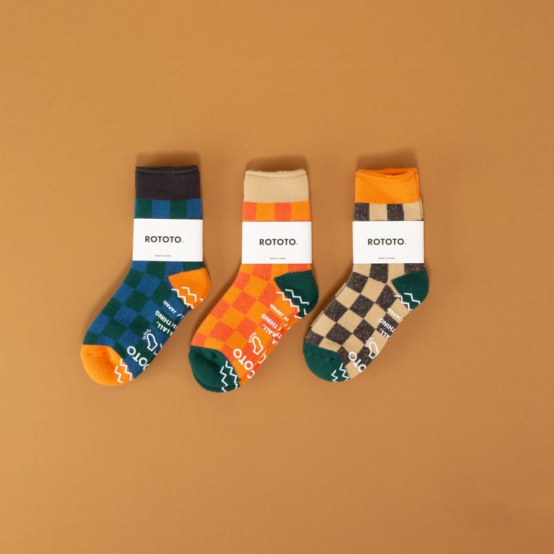 Pile Room Checkerboard Wool Socks Charcoal/L.Orange