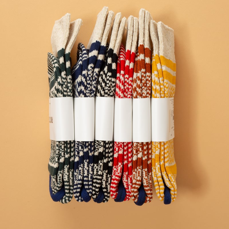 Multi Jacquard Crew Socks Ivory/Navy