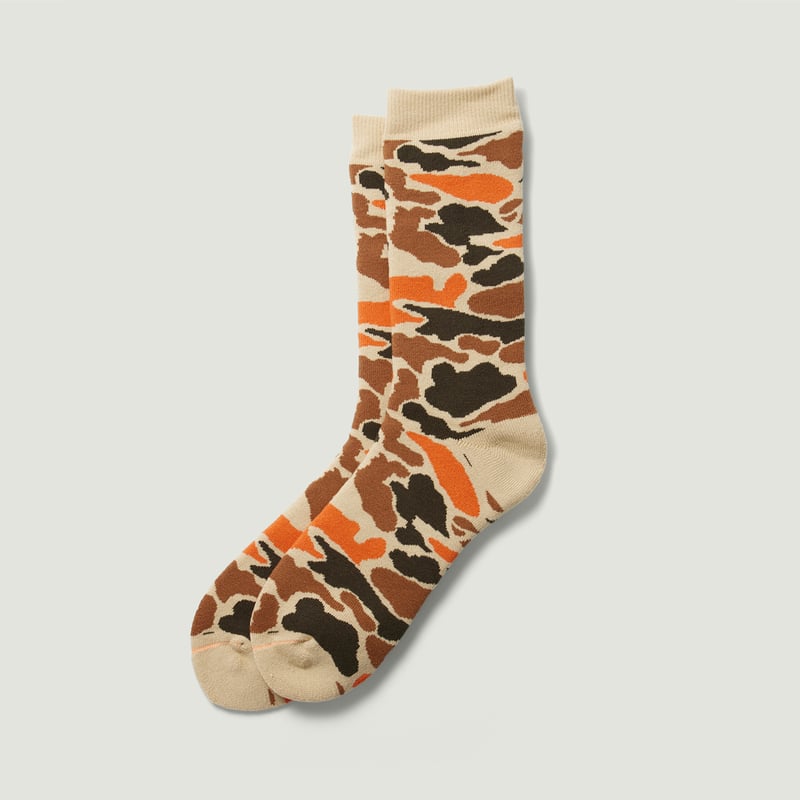 Camo Pile Crew Socks Beige/Orange