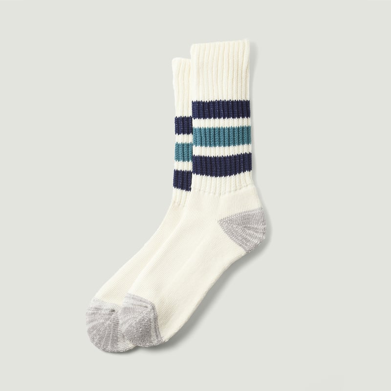 Coarse Ribbed OldSchool Crew Socks Navy Blue/New Green
