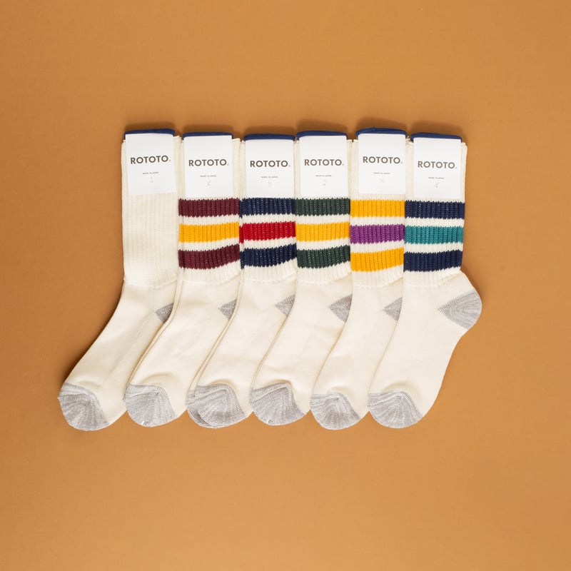 Coarse Ribbed OldSchool Crew Socks Dark Green/Yellow