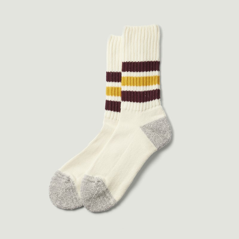 Coarse Ribbed OldSchool Crew Socks Bordeaux/Yellow