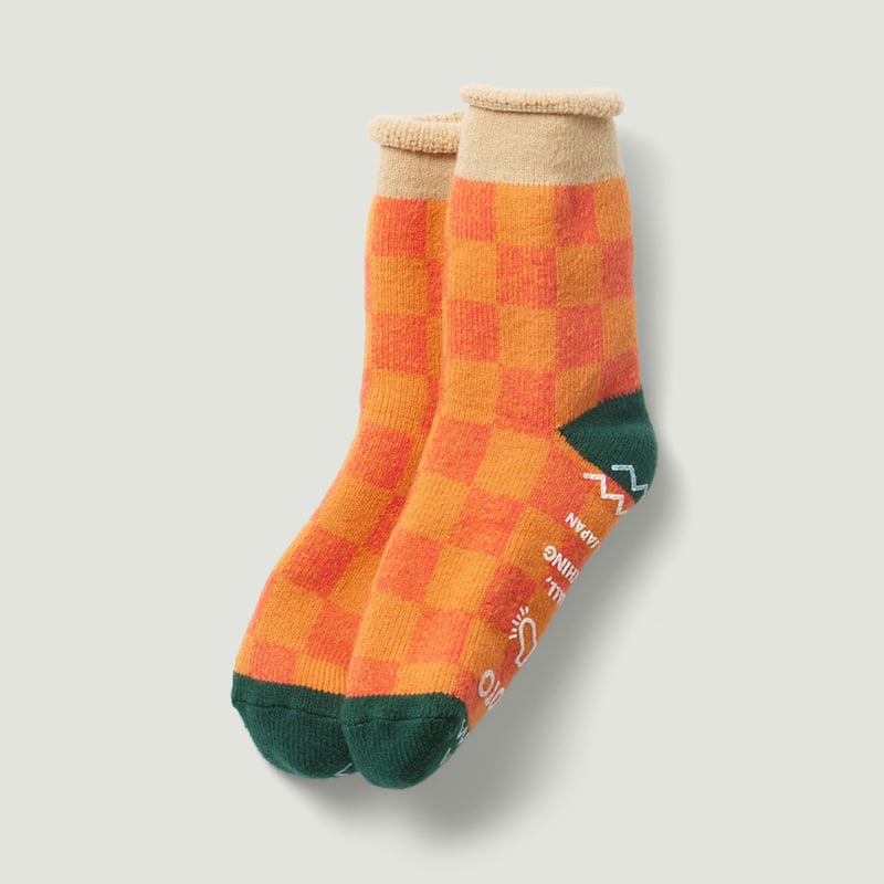 Pile Room Checkerboard Wool Socks Beige/Dark Green