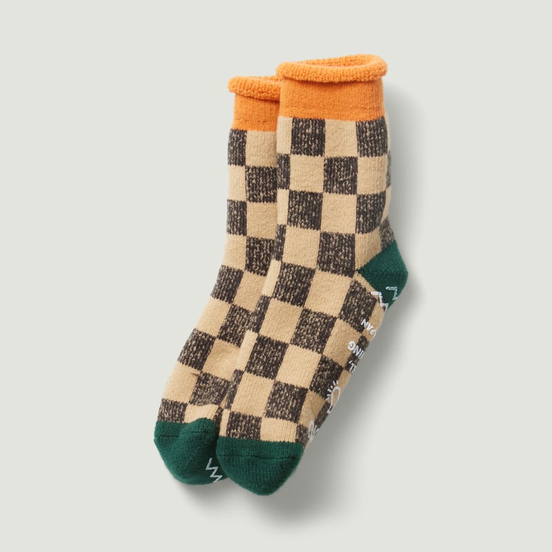 Pile Room Checkerboard Wool Socks Charcoal/L.Orange