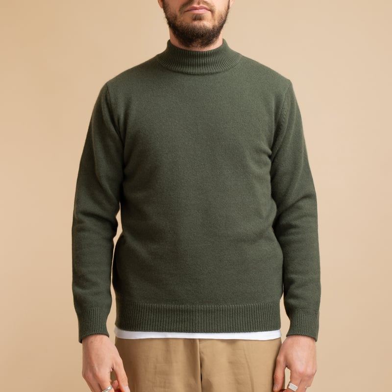 Pull Laine/Cachemire Col Cheminée Moss Green
