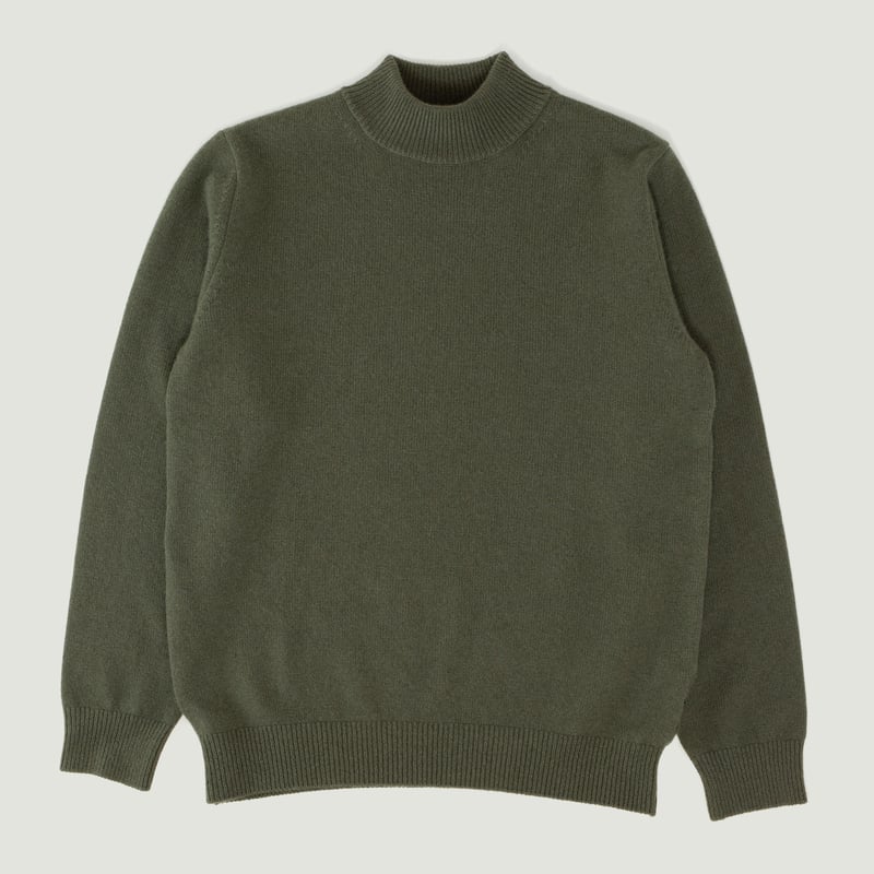 Pull Laine/Cachemire Col Cheminée Moss Green