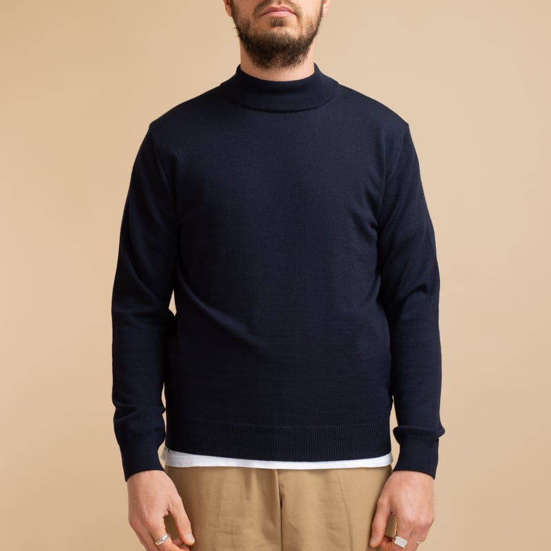 Pull Mérinos Col Cheminée Navy