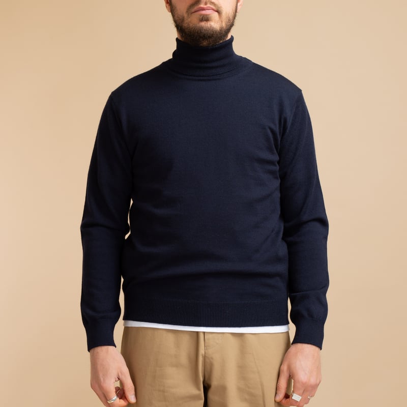 Navy Merino Turtleneck Sweater