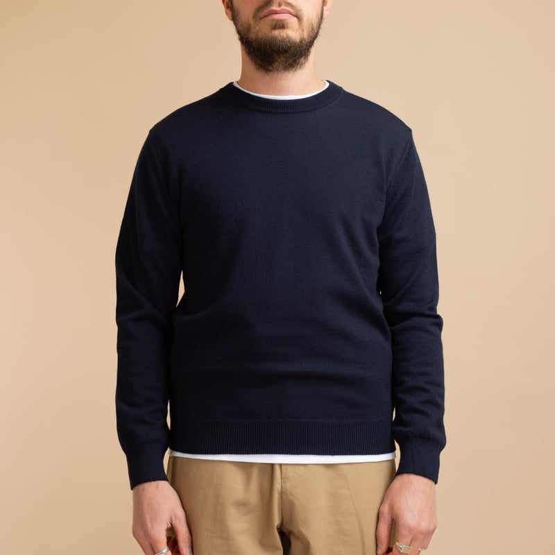 col rond de face flâneurs pull Mooncastle Wool Crewneck Navy
