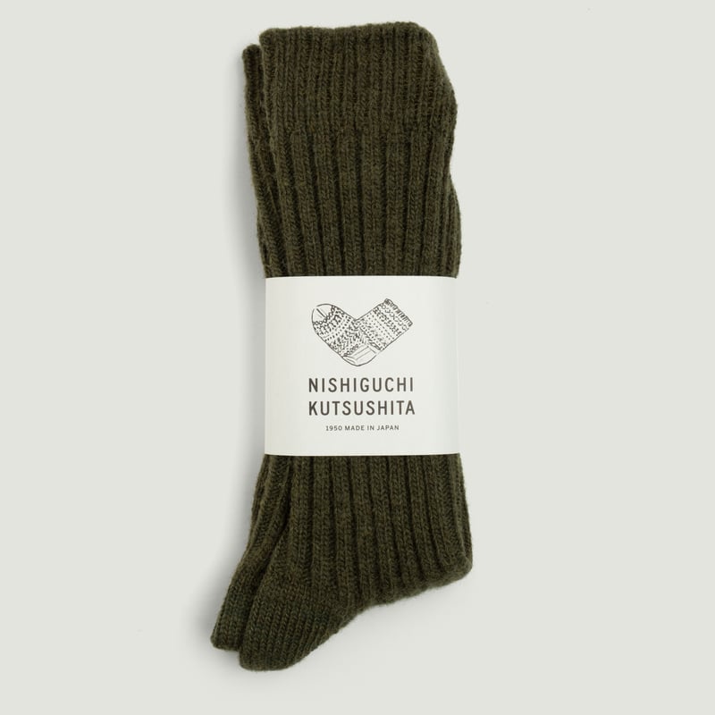 Wool Ribbed Socks in Khaki