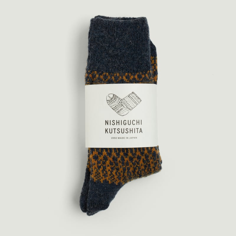 Wool Jacquard Socks Navy