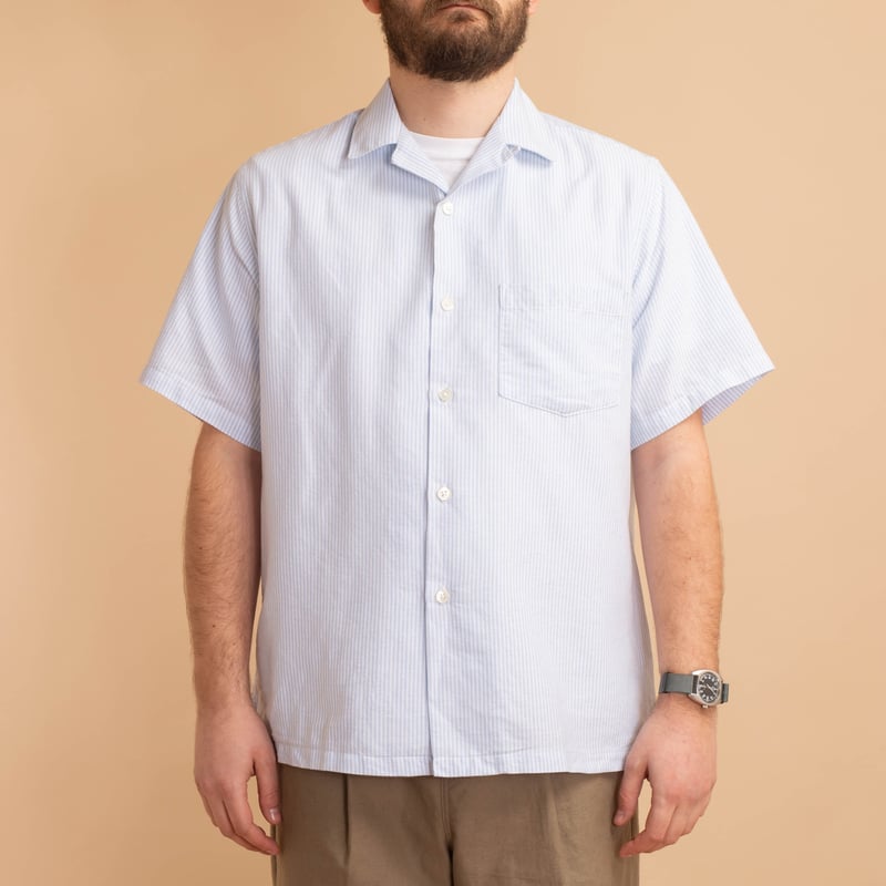 S/S Belavista Camp Collar Stripe Light Blue