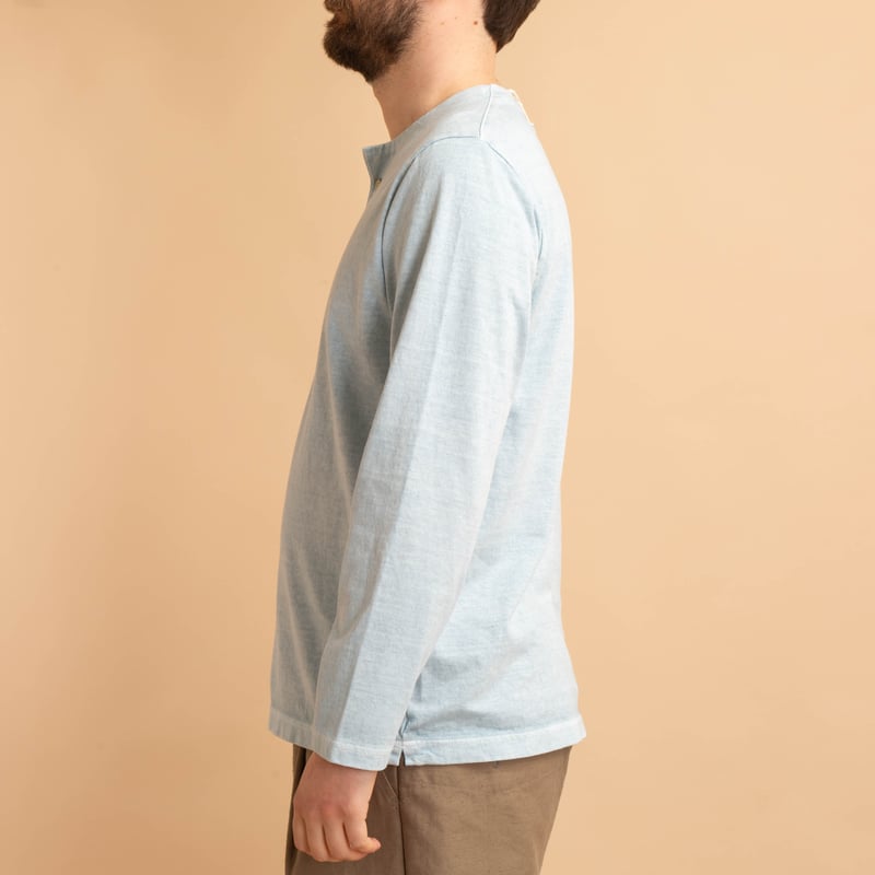 Henley Neck Long Sleeve T-Shirt Fade Saxe