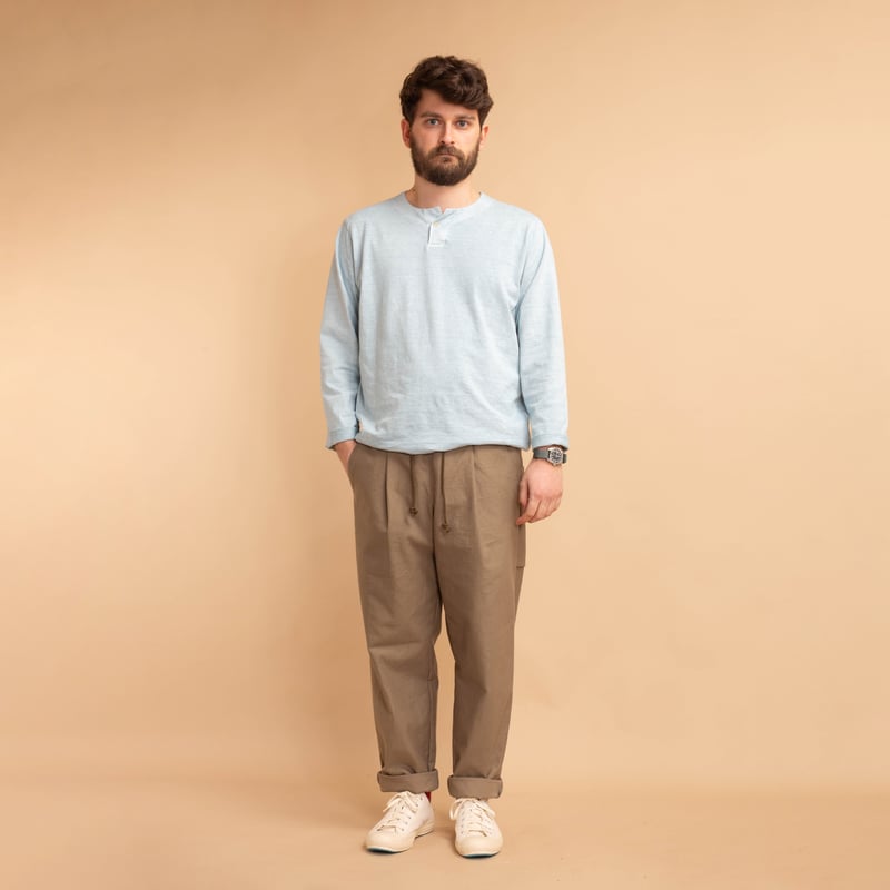 Henley Neck Long Sleeve T-Shirt Fade Saxe
