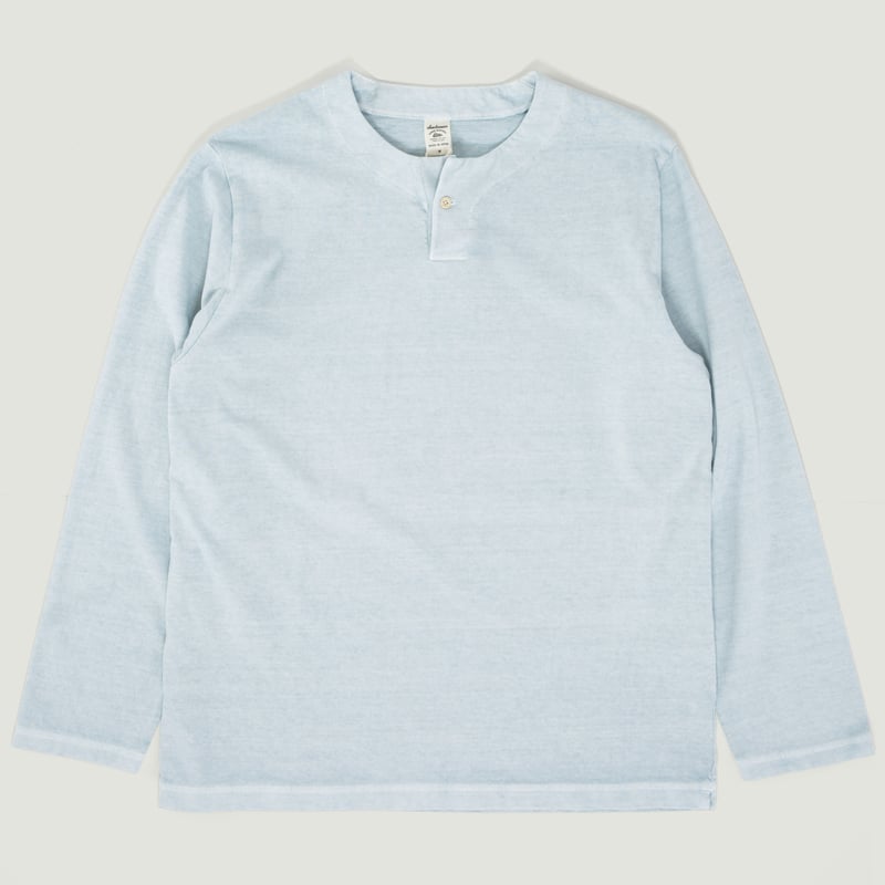 Henley Neck Long Sleeve T-Shirt Fade Saxe