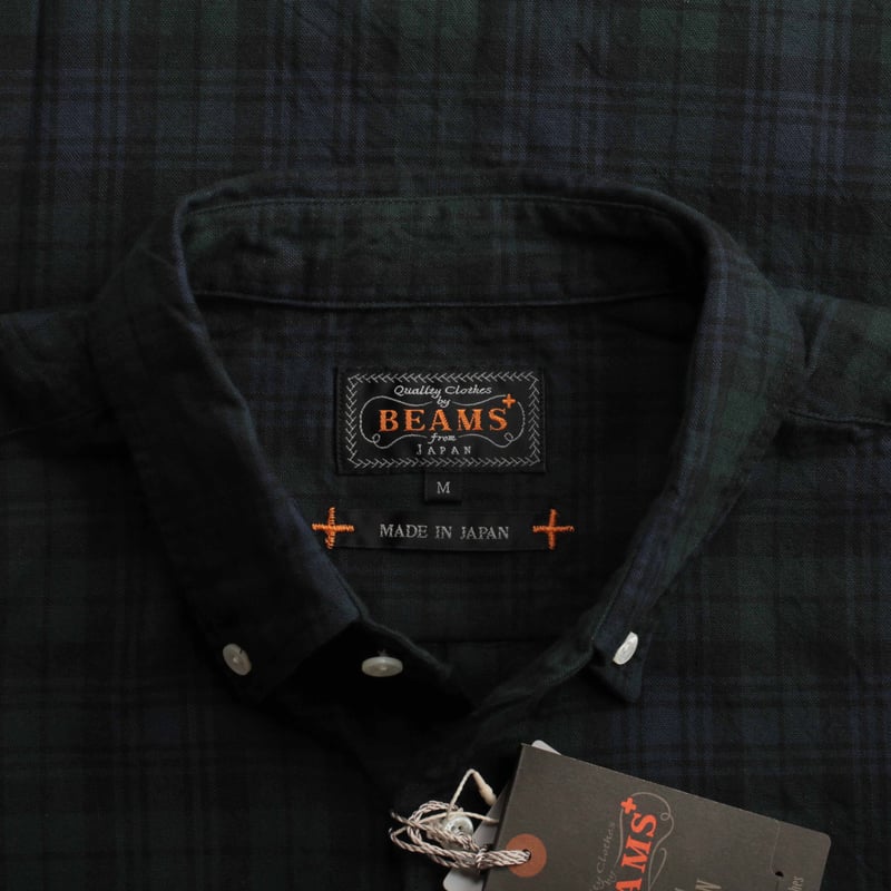 BEAMS PLUS cotton shirt / BD Oxford Shirt Indigo tartan Black Watch detail collar with label