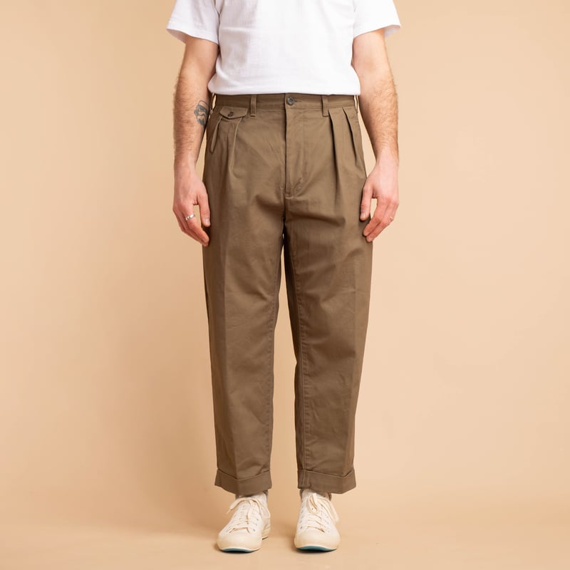 2 Pleats Twill Trousers Olive