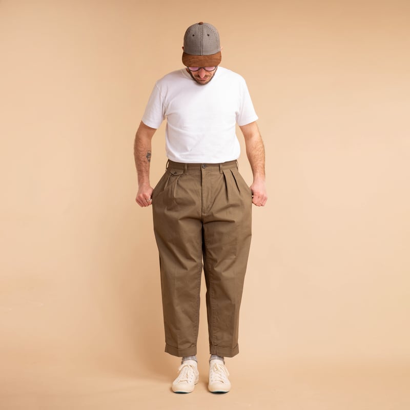 2 Pleats Twill Trousers Olive