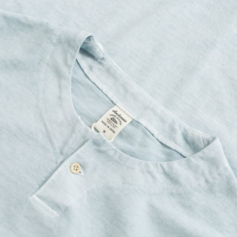 Henley Neck Long Sleeve T-Shirt Fade Saxe