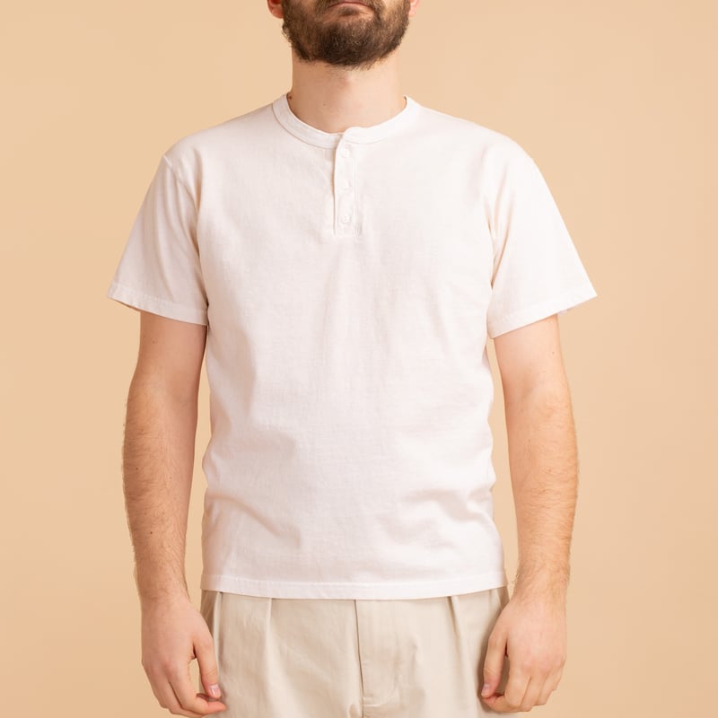 Short Sleeve Henley Tee in Natural Color