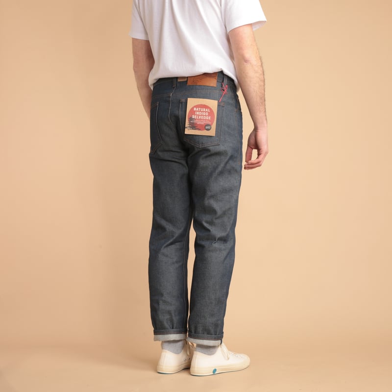 NAKED & FAMOUS WeirdGuy Natural Indigo Selvedge worn from the back