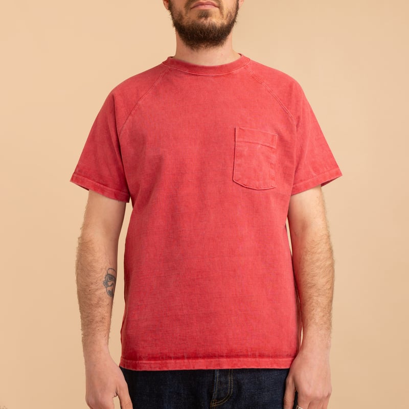 Short Sleeve Heavy Raglan Pocket Tee in Faded Red