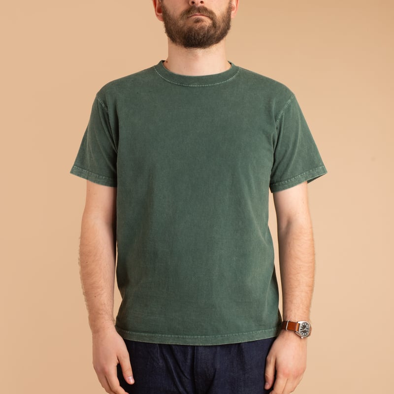Short Sleeve Crew T-Shirt Vintage Dye Dark Green