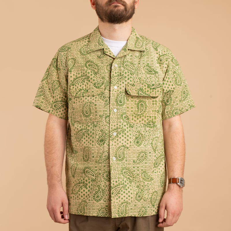 Open Collar S/S Shirt Block Print Paisley