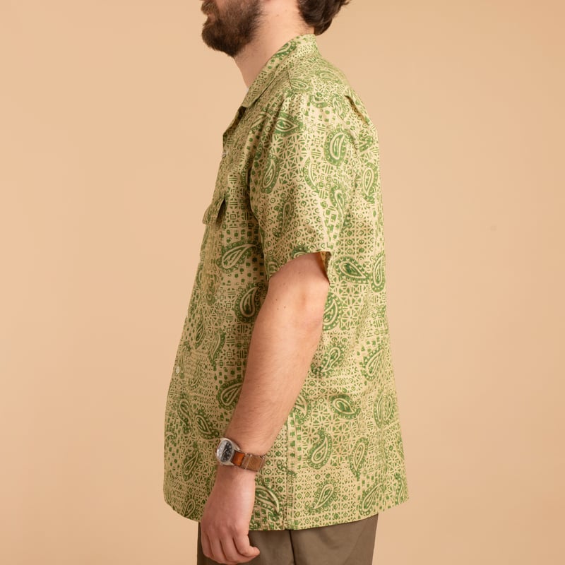 Open Collar S/S Shirt Block Print Paisley