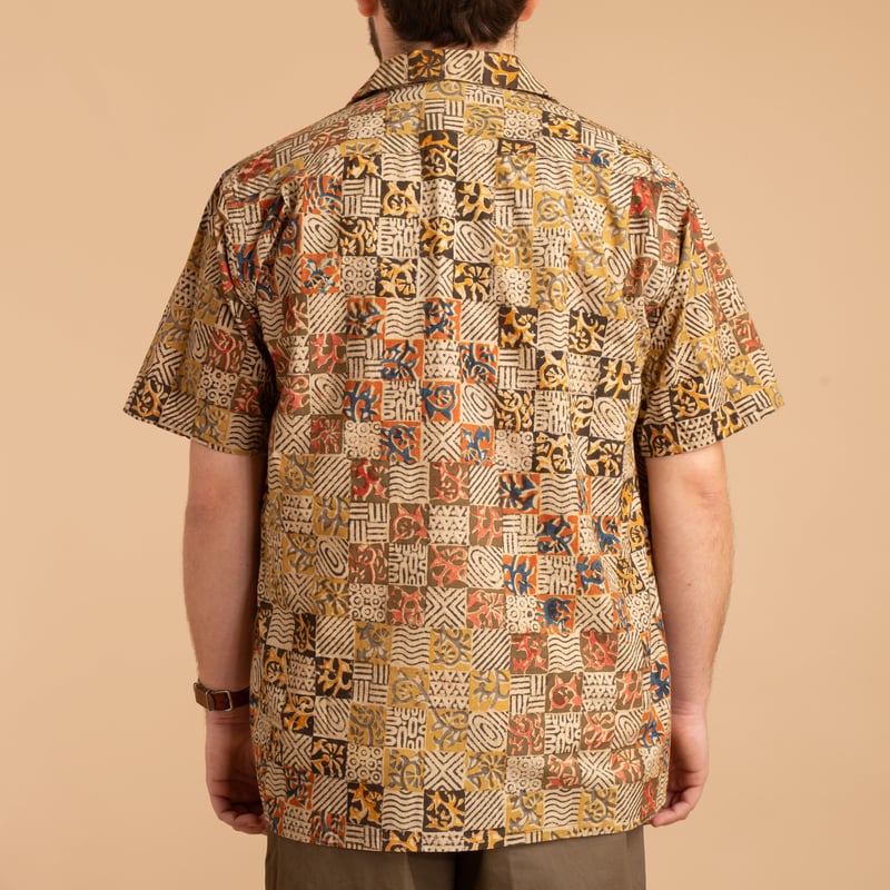 Open Collar Short Sleeve Shirt Block Print Square