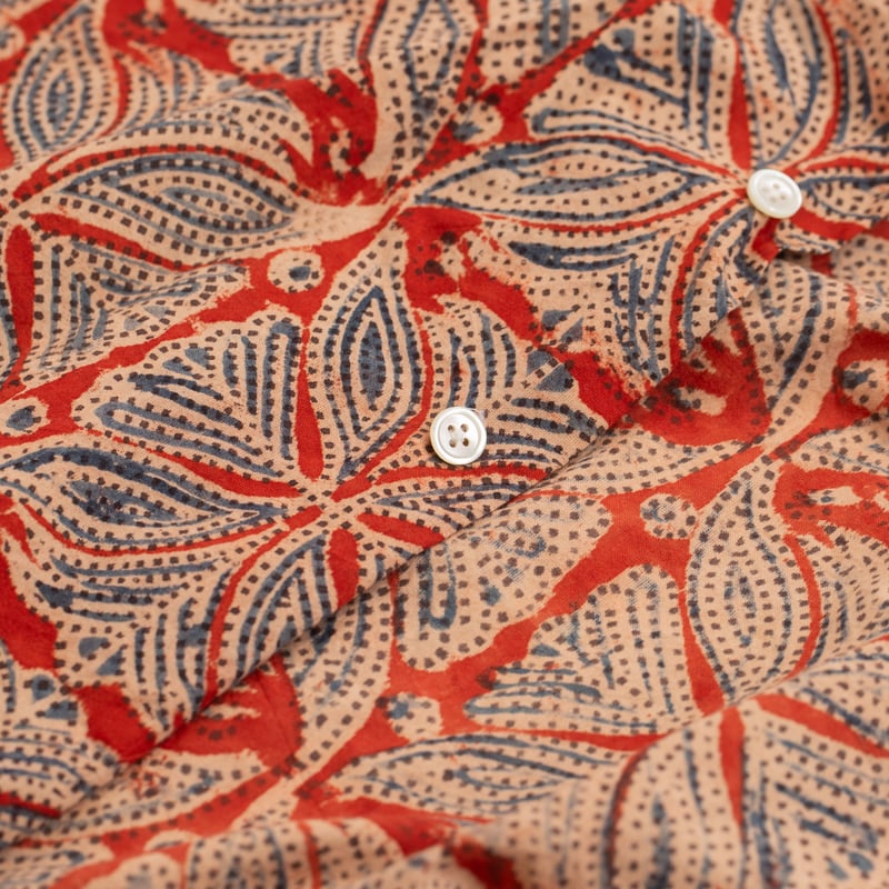 Open Collar Short Sleeve Shirt Block Print Vermillion