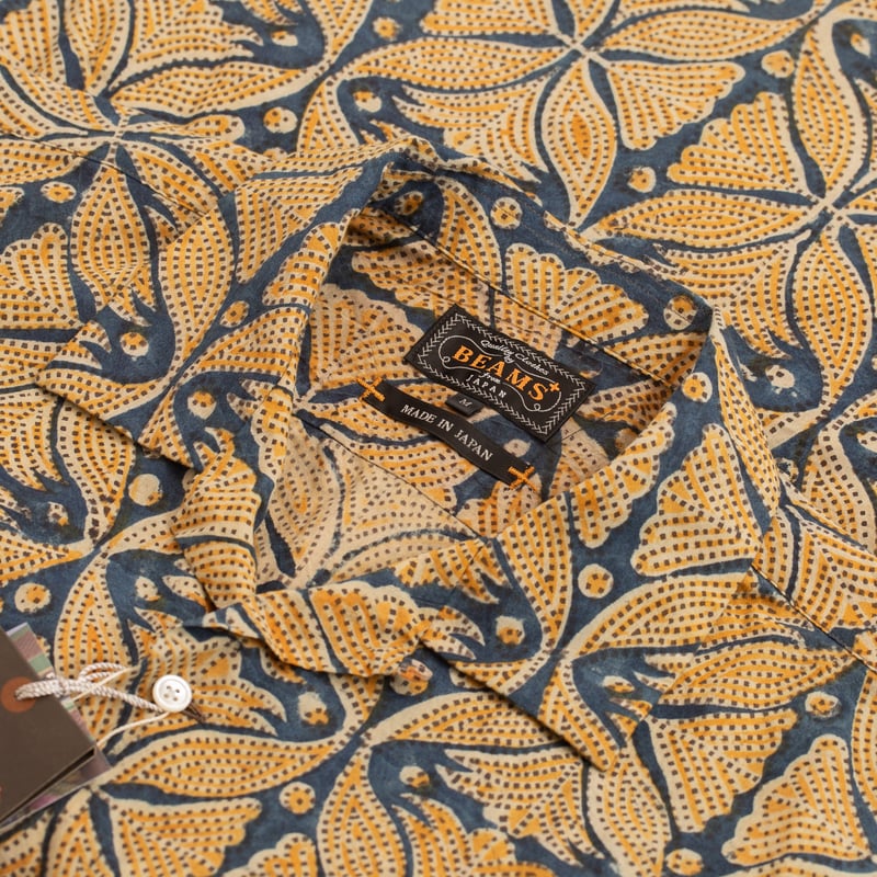 Open Collar S/S Shirt Block Print Blue