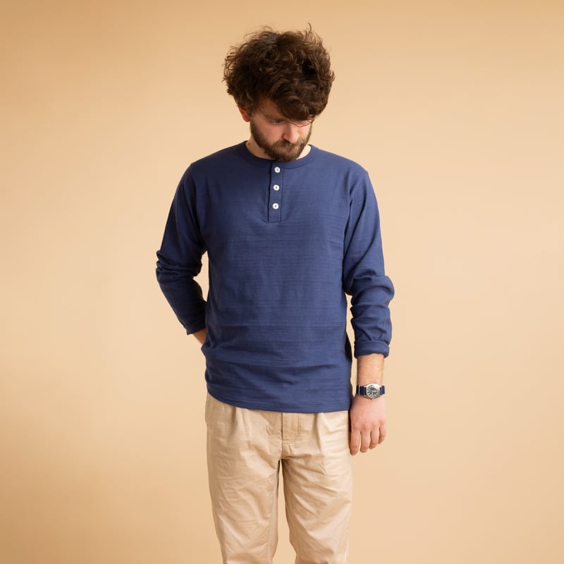 Lot 5907 Long Sleeve Henley Neck T-Shirt Navy