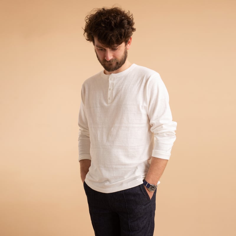 Lot 5907 Long Sleeve Henley Neck T-Shirt Off White