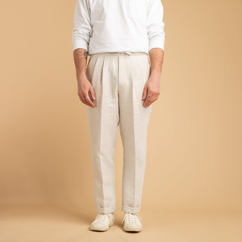 T005 Linen Drawstring Trousers Stone