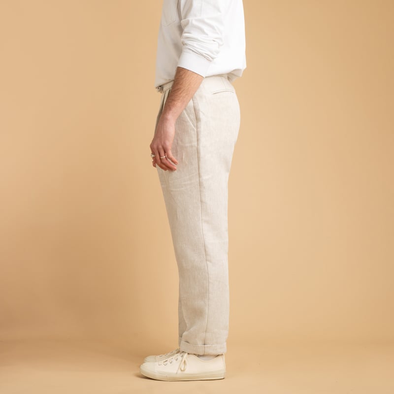 T005 Linen Drawstring Trousers Stone