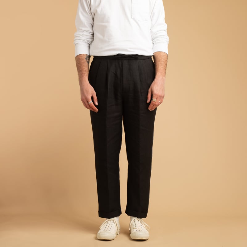 T005 Linen Drawstring Trousers Black