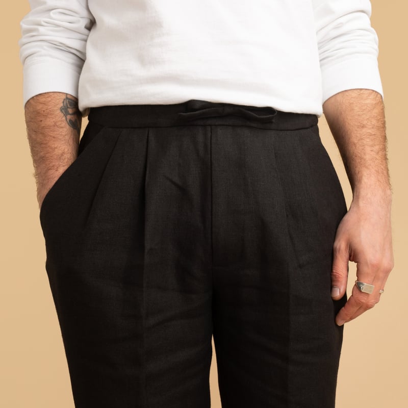 T005 Linen Drawstring Trousers Black