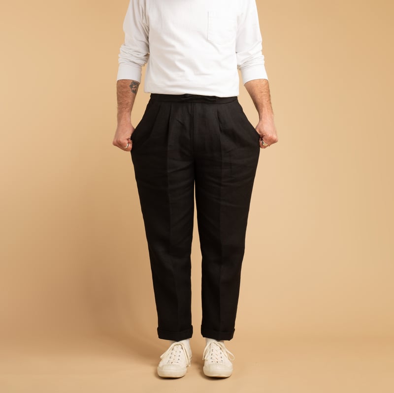 T005 Linen Drawstring Trousers Black
