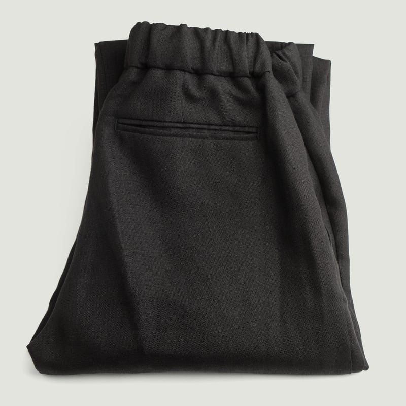 T005 Linen Drawstring Trousers Black