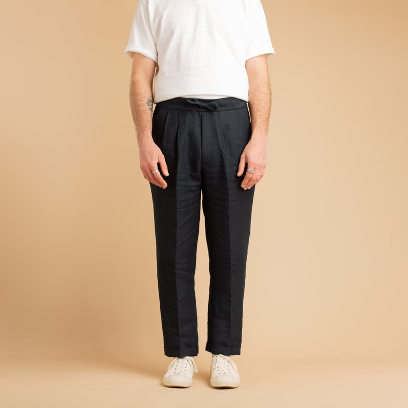 T005 Linen Drawstring Trousers Navy
