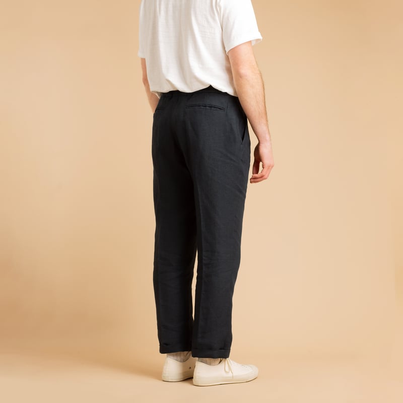 T005 Linen Drawstring Trousers Navy