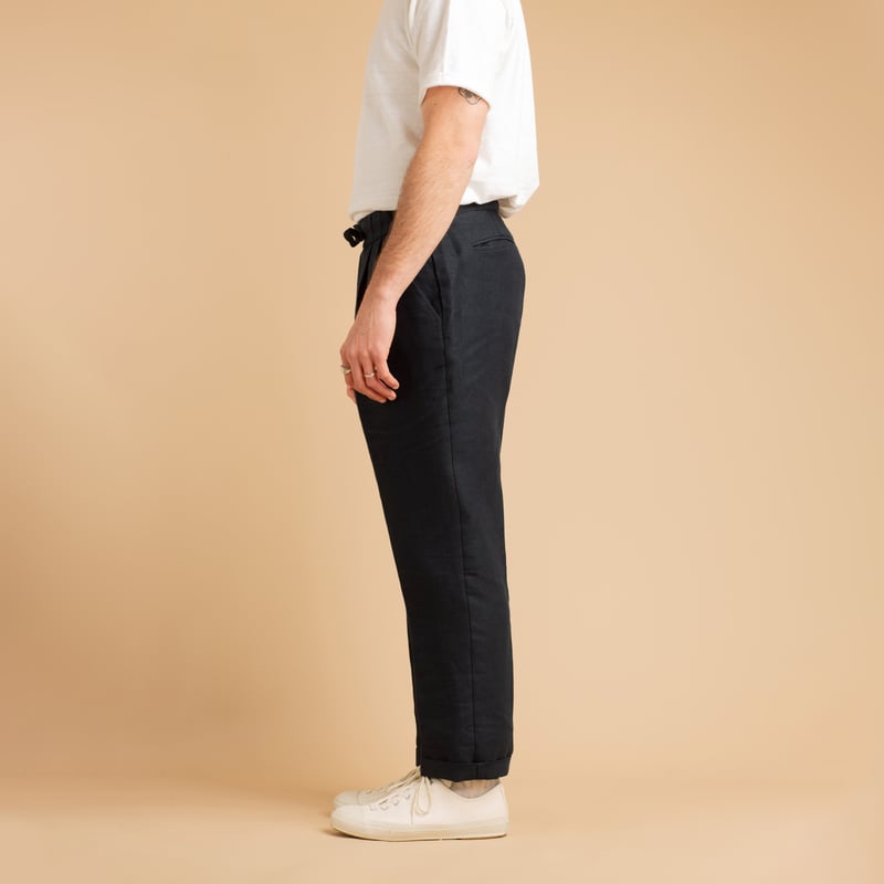 T005 Linen Drawstring Trousers Navy