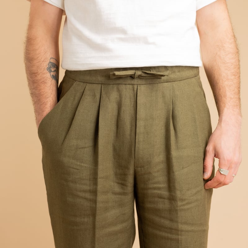 T005 Linen Drawstring Trouser Khaki