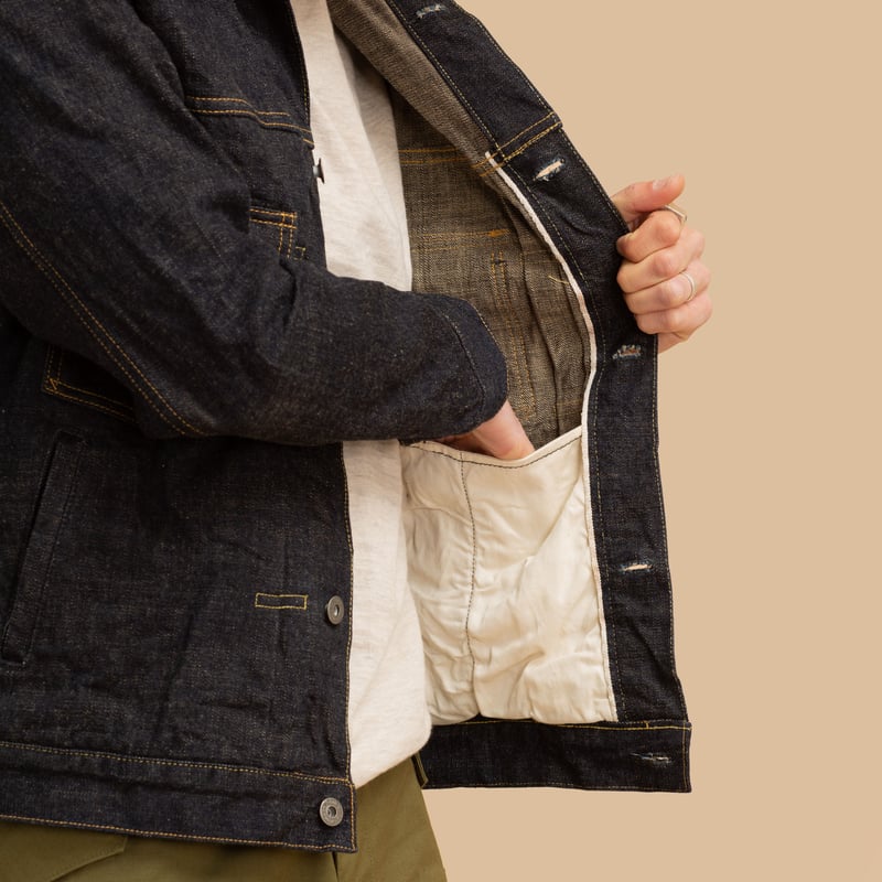 02516P-14KBE 14oz Indigo x Beige Type II Jacket