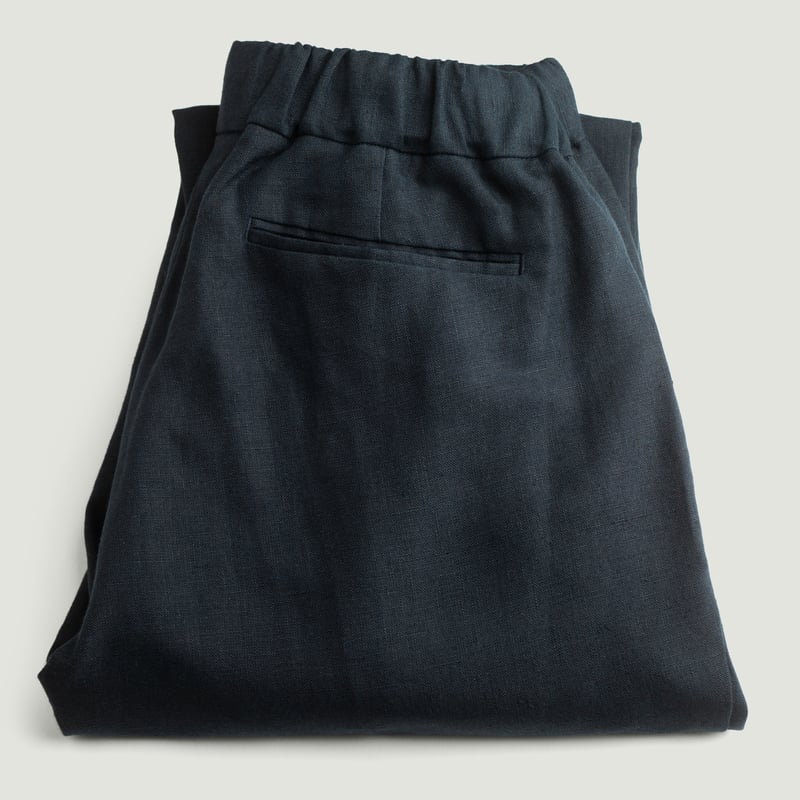 T005 Linen Drawstring Trousers Navy