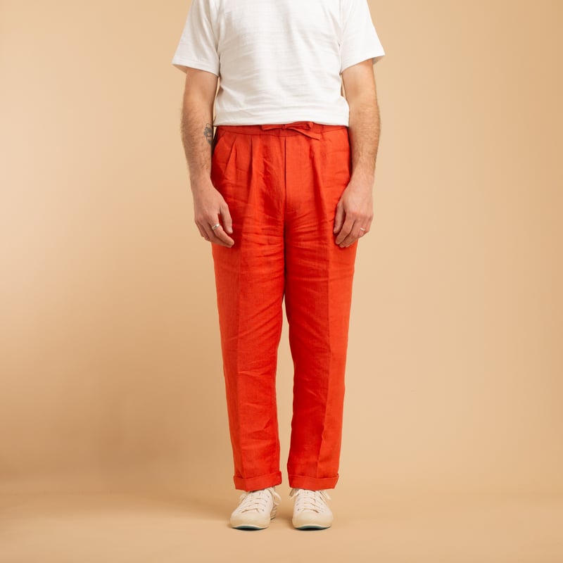 T005 Linen Drawstring Trousers Orange