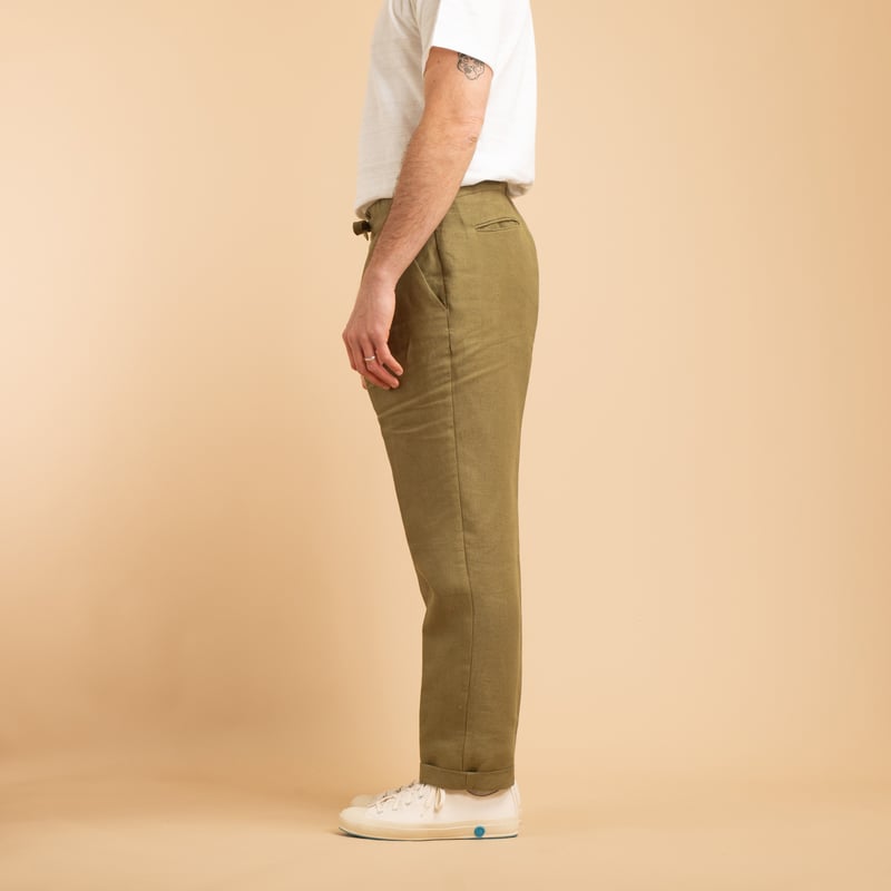 T005 Linen Drawstring Trousers Moss